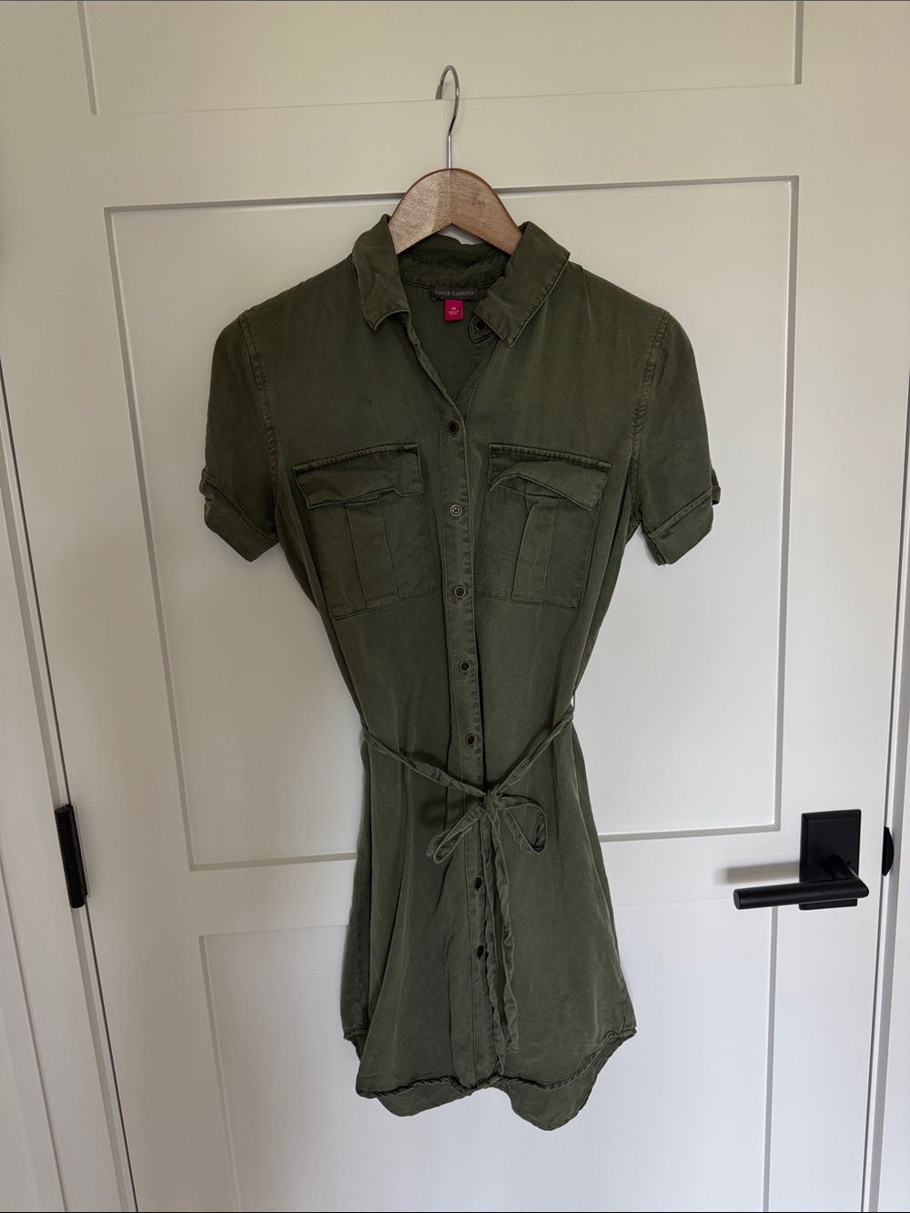 Vince Camuto Olive Utility Shirt Dress with Chest Pockets